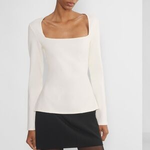 ARITZIA Babaton Calla Ponte Longsleeve Top Light Birch Square Neck Size Medium
